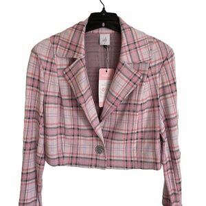 Listing Title: CAbi Playdate Jacket - Pink Plaid Cropped Blazer, Size M